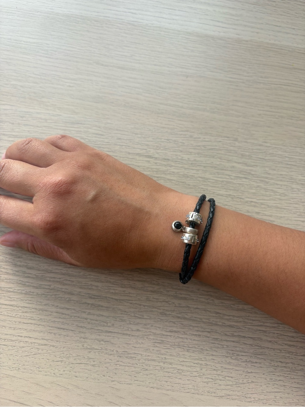 Pandora Leather Black Braided Cord Bracelet with 3 Charms